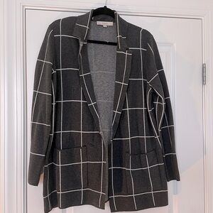 NWOT LOFT Gray grid print sweater blazer